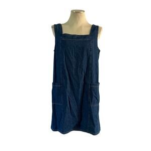 Vtg Y2K 2000s Blue Denim Square Neck  Jumper Dress Plus Sz 16 Cottagecore Grunge